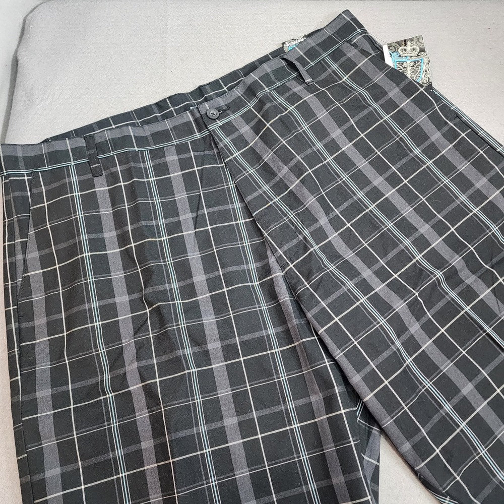 Burnside Plaid Shorts Black Grey Teal‎ Flat Front Mens 40 NEW